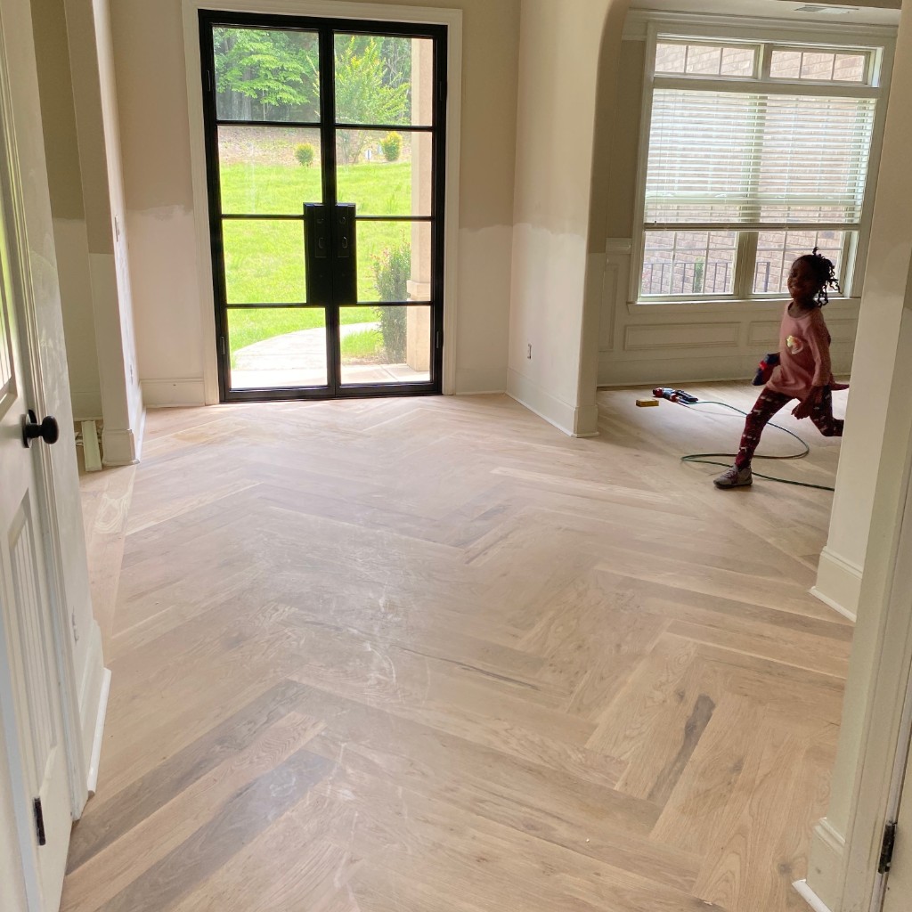 Herringbone hardwood flooring installation