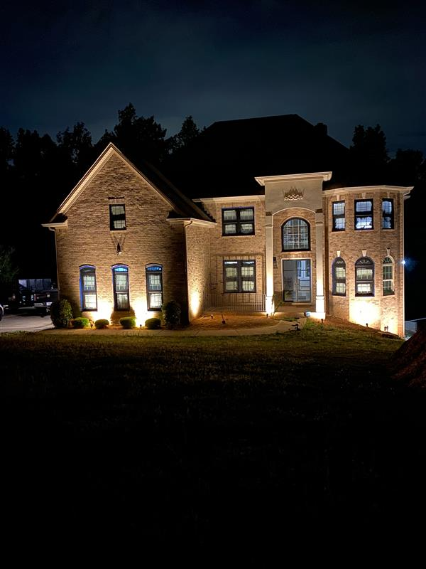Exterior architectural lighting at night